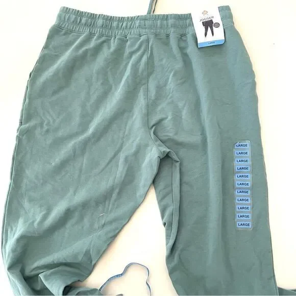 French Terry Joggers Size L in Aqua slate Drawcord - Picture 3 of 5
